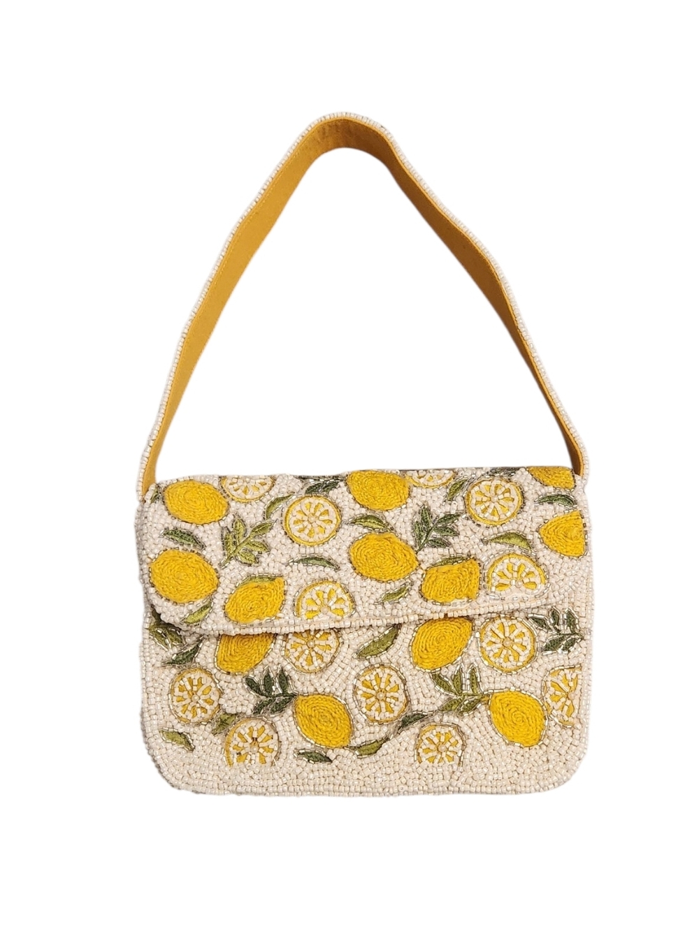 Studio 12 Hand Beaded Lemon Embroidered Shoulder Bag -trendy,vacation Ready
